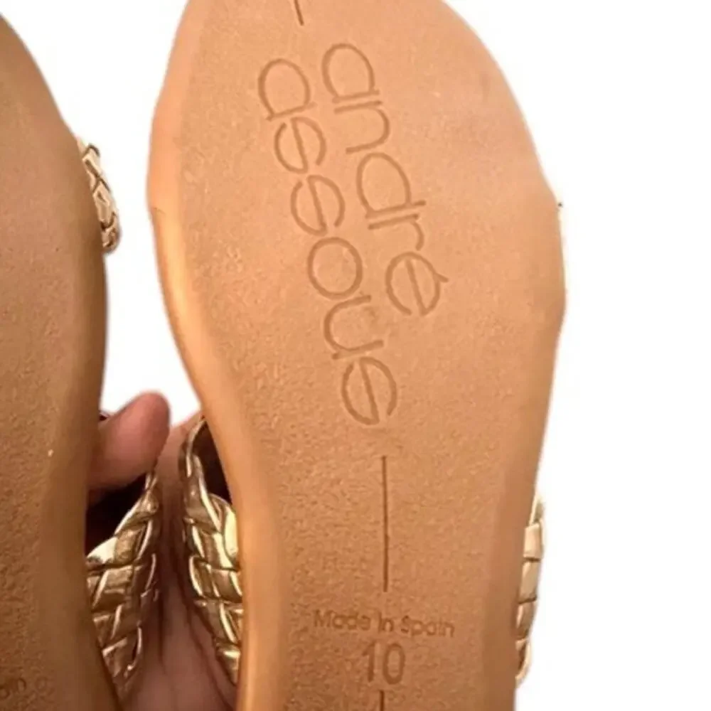 Andre Assous Naria Gold Woven Leather Slides Sz 10 Made Spain NWT $129